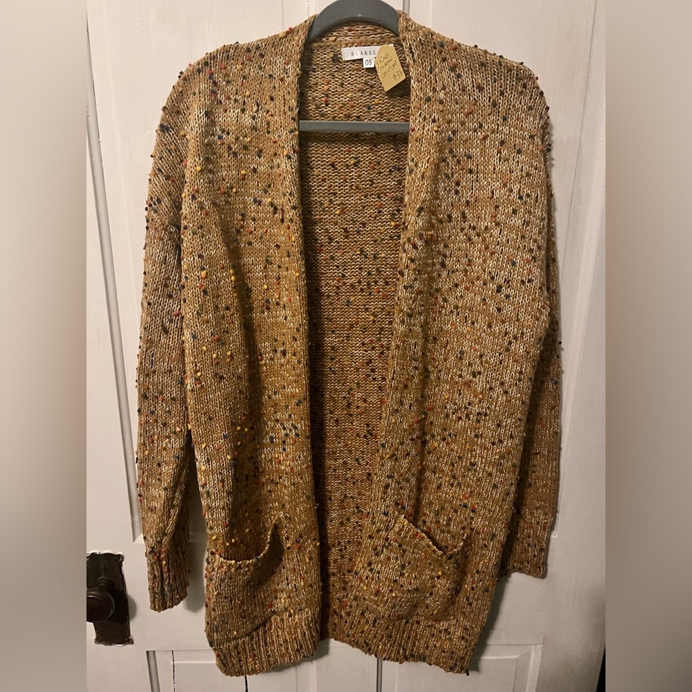 Camel Confetti Open Front Cardigan